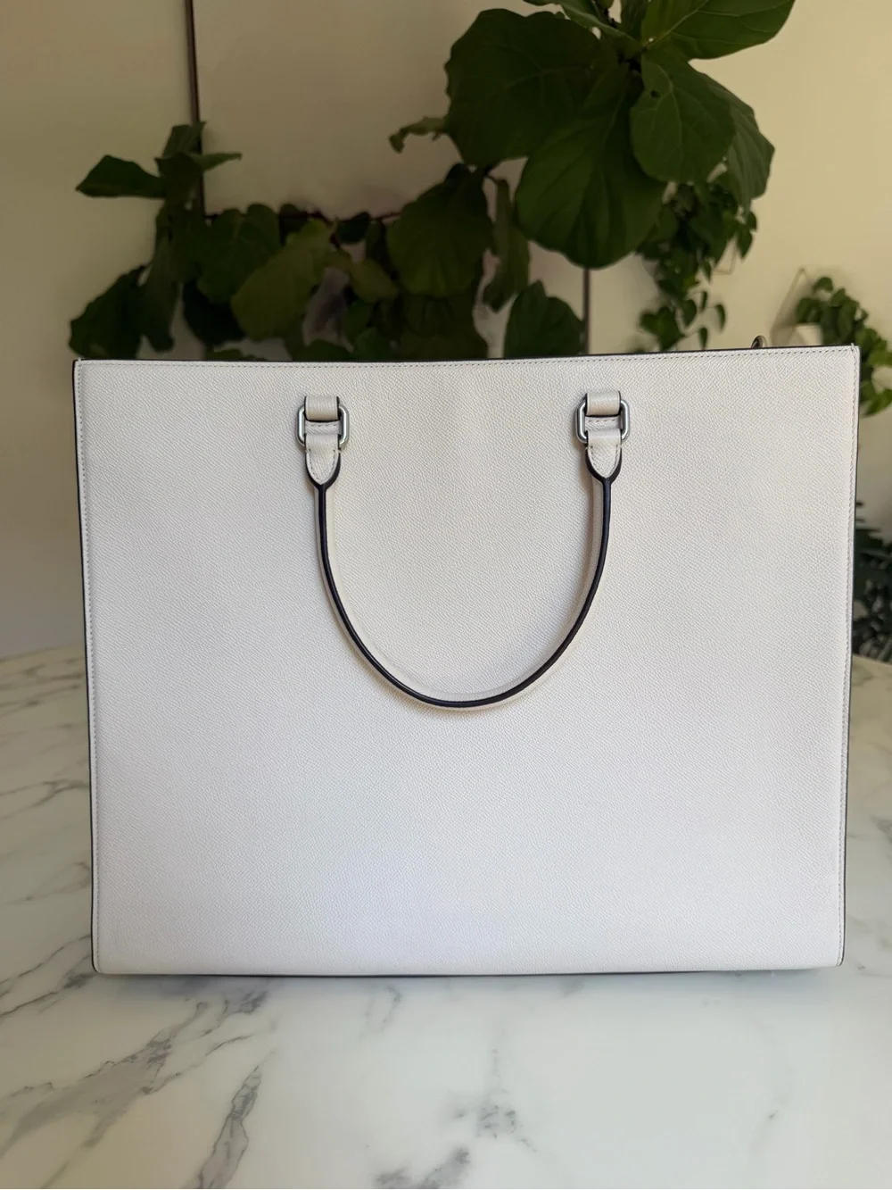 Coach Tote Bag 40 With Signature Canvas Chalk Leather Webbing Strap Unisex CJ844